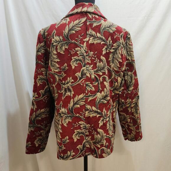 First Option Vintage 90s Red Gold Funky Floral Paisley Brocade Blazer, X-Large - Picture 2 of 12
